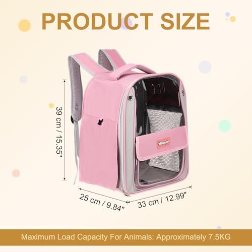 Pet Backpack Carrier, Portable and Ventilated, Oxford Cloth, Dogs Cats and Small Animals Travel Bag 13", (Pink, 1 Pcs), Intended for Hiking/Camping/Traveling