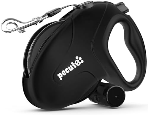 Pecute 32ft Retractable Dog Leash with Reflective Strips, 360° Tangle-Free, One-Button Control & Sturdiness Nylon Material, Long Leash Retractable with Poop Bag Holder for Medium Large Dog