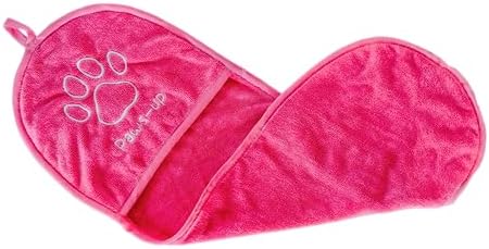 Paw Cleaning Towel for Dogs Dual Hand Pockets removes Dirt and Mud Absorbent Cotton Blend Also Great for Drying. Pink