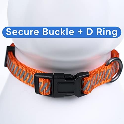 Pawtitas Reflective Dog Collar Reflective Thread Reflective Dog Collar Personalized Name Phone Number Adjustable Collar for Small Dogs Small Puppy Orange Dog Collar Extra Small Breeds