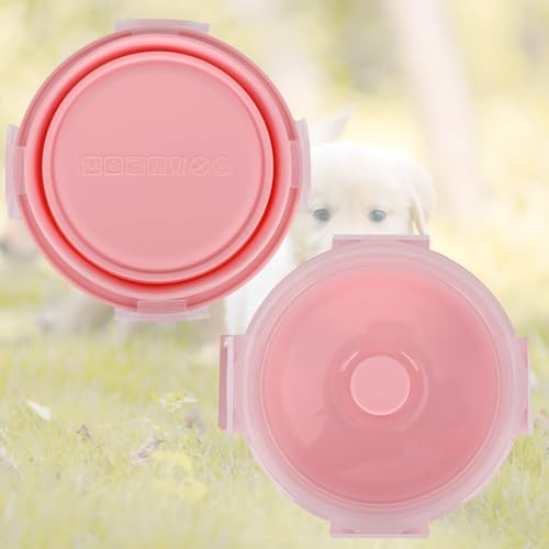 2pcs Collapsible Dog Bowls, Silicone Food & Water Travel Bowl with Lid Portable Expandable Pet Feeding & Drinking Cup/Saucer for Walking, Kennels, and Camping 350ml (Pink)