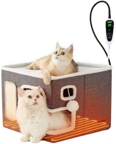 ZOMISIA Heated Cat House Bed for Indoor Cats, Cat Hideway Cube for Sleeping