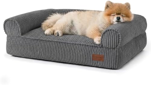 FUKUMARU Dog Couch Bed, Corduroy Cozy Cat Bed, Waterproof, Washable Cover