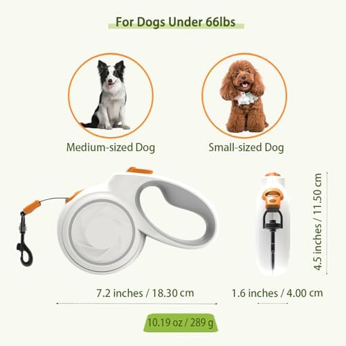 Upgraded 360° Tangle-Free Retractable Dog Leash with Anti-Slip Handle, 16Ft Strong Pulling Force Nylon Tape, One-Handed Brake, Lock, Smooth Retract, Medium, White