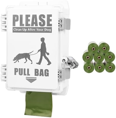 Dog Poop Bag Dispenser, Waterproof Outdoor Dog Bag Dispenser Holds Up to 8 Rolls of Waste bags, Outdoor Wall, Stake, Pole, Fence Mounted (dispenser+8rolls+lock)