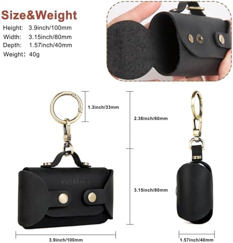 Handmade Leather Dog Poop Bag Dispenser with Belt Attachment,Durable, Stylish Waste Bag Holder, Dog Walkers, Brass Metal Clip, Charcoal Black