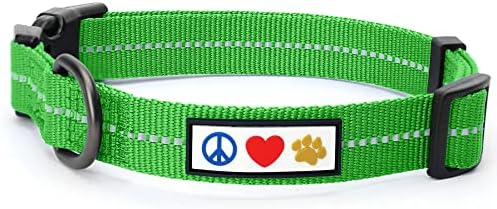 Pawtitas Recycled Dog Collar with Reflective Stitched Puppy Collar Made from Plastic Bottles Collected from Oceans Medium Earth Green