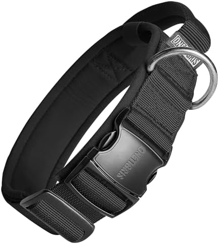 OneTigris Heavy Duty Dog Collar for Medium Dogs with Traffic Handle Black M