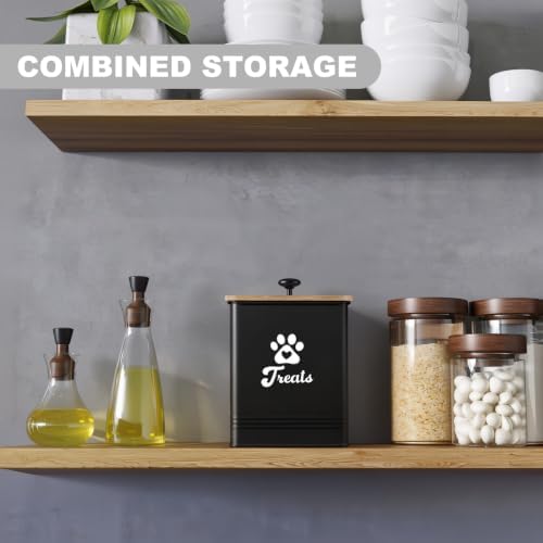 Dog Treat Container Airtight, 5.7" W x 6.7" H Iron Pet Treat Jar with Bamboo Lid, 12 Cup Food Storage Canister for Kitchen Counter, Decorative Pet Cookie Jar for Dog Snacks Kibble,Black