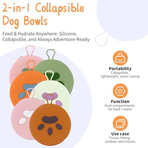 Collapsible Dog Bowls, 2-in-1 Pet Food Water Feeder Brown Pink