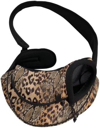 Leopard Animal Print Dog Carrier Sling Breathable Front Sling Puppy Carrier Travel Pet Sling Bag for Small Dog Cats Outdoor Hands Free Pet Slings Backpack with Adjustable Strap