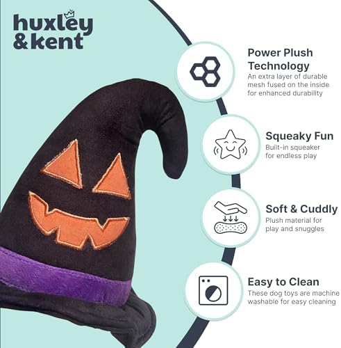 Huxley & Kent Halloween Funny Dog Toy w/Squeaker – Power Plush Squeaky Dog Toys for Small, Medium & Large Dogs – Soft Stuffed Animal for Indoor Play & Fetch - Witch Hat, One Size