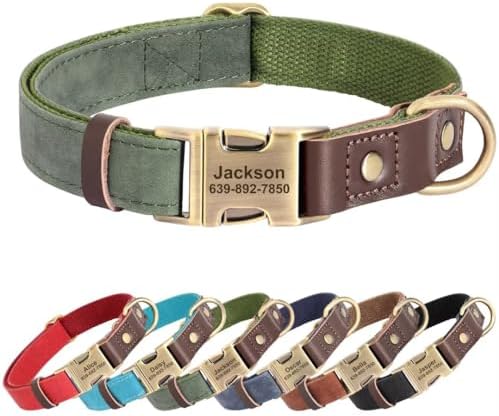 Personalized PU Leather Dog Collars,Quick Release Buckle,Green,M