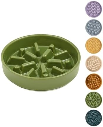 Ceramic Slow Feeder Dog Bowl, Green, Medium