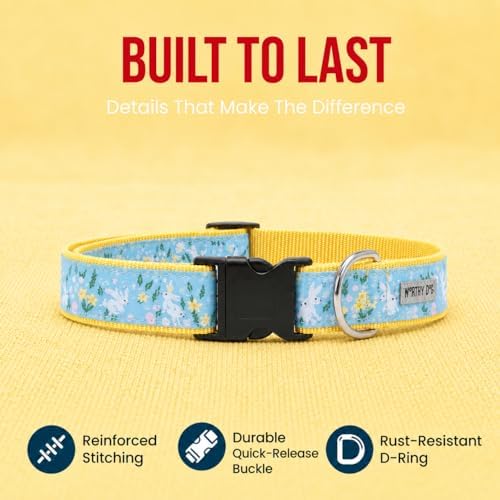 THE WORTHY DOG Summer Print, Adjustable Dog Collar,Medium Dogs, Bunnies