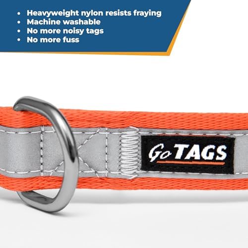 GoTags Reflective Personalized Dog Collar, Custom Embroidered Safety Collar
