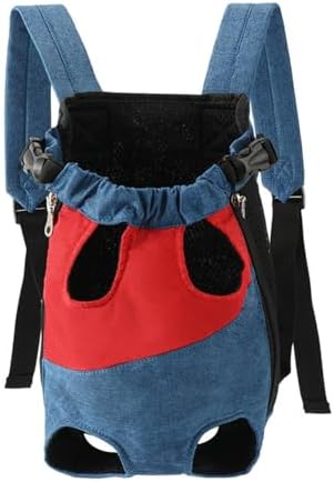 Lightweight Pet Backpack Carrier for Small Dogs & Cats - Easy-Fit Adjustable Straps, Basic Legs-Out Design, Durable for Daily Use (Fits Pets Under 15lb) (Red-Blue Color-Blocked, Medium)