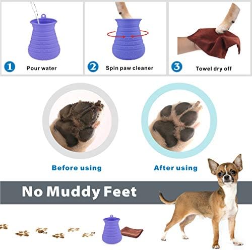 Idepet Dog Paw Cleaner Cup with Towel Pet Foot Washer Protable Dogs Cleaning Brush for Puppy Cats Massage Grooming Dirty Claws (Purple)