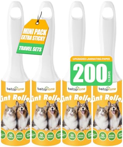 Mini Lint Roller 4 Pack for Pet Hair, 200 Sheets Total