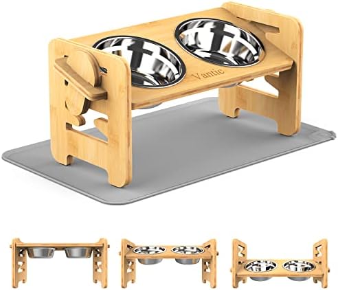 Vantic Elevated Dog Bowls with Mat, Adjustable Bowl Stand Small, Natural