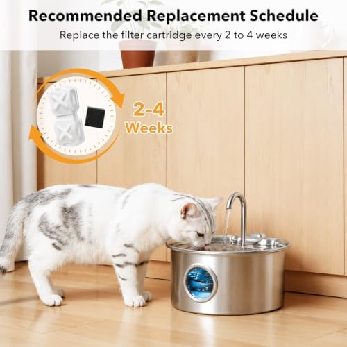 32-Piece Stainless Steel Cat Water Fountain Filter Replacement -16 Cat Fountain Filters+16 Sponges & 1 Brush, Compatible with 74oz/88oz/108oz Stainless Steel Pet Fountains