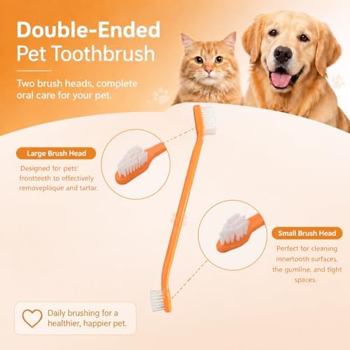Dog Toothbrush Kit of 4,Pet Supplies with Beef-Flavored Pet Toothpaste,Facilitating Teeth Cleaning and Oral Care, Dual Head/Finger Toothbrush for Small to Large Cats,Dogs and Most Pets