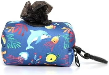 KIKI & RIKI Premium Dog Poop Bag Holder, Waste Bag Dispenser with Leash Clip, Artist-Designed Print (Designed in Georgia), Includes 1 Starter Roll of Bags, Fits Standard Rolls, Blue (Ocean Tale)