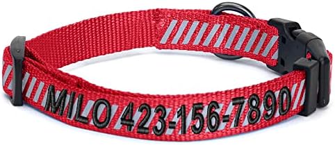 Pawtitas Reflective Dog Collar - Personalized Name & Phone Number, Adjustable for Extra Small Dogs & Puppies - Red