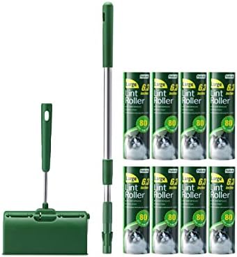 Floor Lint Rollers Pet Hair Extra Sticky with Retractable Long Handle,Large Cat Dog Hair Remover Laundry Clothes Carpet Furniture,6.3 inches Wider with 640 Sheets Giant Lint Remover Brush for Couch