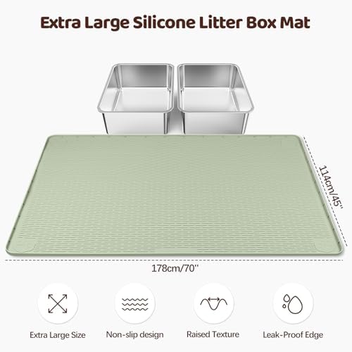 Silicone Cat Litter Mat for Litter Box 70”x45” Large Cat Mat, Green