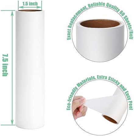 7.5 inch Lint Roller Refills Only, Pet Hair Remover Refills for Clothes Carpet Floor Couch, Extra Sticky Lint Brush Roller Refills, Pack of 5 Rolls, Total 300 Sheets (7.5'' Wide)