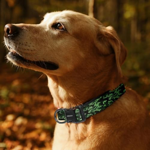 Kazazoo Medium Dog Collar, Reflective Nylon Collar,No Pull,Soft Neoprene Breathable & Quick Release Buckle Dog Collars for Bulldog,Husky,Border Collie-Green camo-M