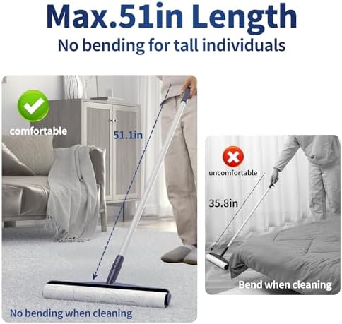 13.8in Large Big XL Jumbo Lint Roller for Floor with Long Handle, Mega Sticky Rollers Pet Hair Remover for Carpet, Bed,Couch，Furniture, Walls, Bathroom & Hair Collector Cleaner with Dog Cat Fur