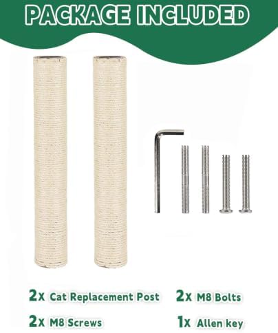 BNOSDM 2 Pcs 15”x2.75” M8 Cat Tree Scratching Post Replacement Parts for Indoor Cats Tower Rope Scratch Poles Refill Sisal Part for Refurbishment Hemp White