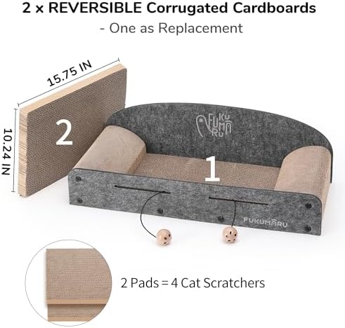 FUKUMARU Large Cat Scratcher Bed, 26 Inch Cat Scratching Bed Sofa Indoor