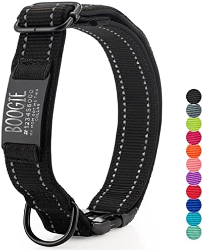 UPDATED - Personalized Dog Collars and Engraved Nameplate ID Tag, Reflective Nylon Dog Collar, Customizable in 11 Colors, 4 Adjustable Sizes, 16 Fonts, Dog Collar for Large, Small, Medium Dogs - Black