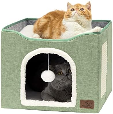 Bedsure Cat House Bed for Indoor Cats with Fluffy Ball and Scratch Pad