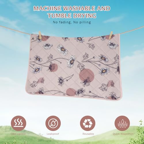 IEUUMLER Washable Pee Pads for Dogs, 2 Pack Non-Slip & Waterproof Pack Whelping Pad, Reusable Washable Puppy Potty Training Pad with Fast Absorbent for Playpen EU007 (Pink Daisy, 36"X41"-2pcs)