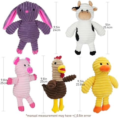 Prime Pets Dog Toys, 5 Pack, Plush Dog Squeaky Toys, Assortment Value Bundle Animal Pet Toy for Small Medium Large Dogs, Stuffed Puppy Chew Toy