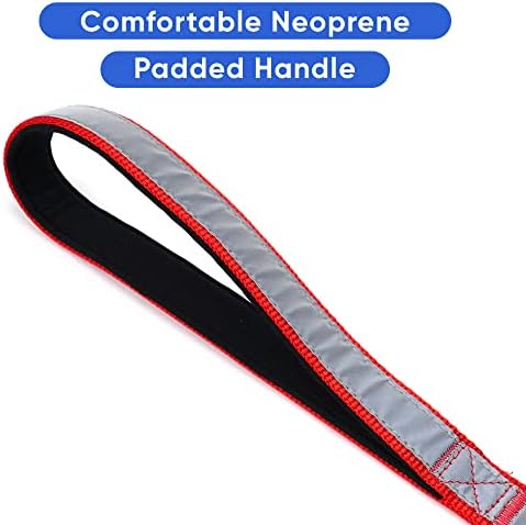 Pawtitas 6 FT Padded Dog Leash with Comfortable Neoprene Padding Handle - Red Lead | Small Reflective Dog Leash with Highly Reflective Band Perfect for Medium and Large Dogs and Puppies.