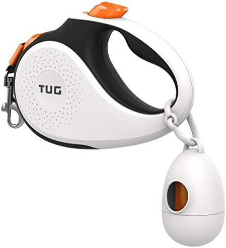 TUG 360° Tangle-Free Retractable Dog Leash with Waste Bag Dispenser (Large, White/Orange)