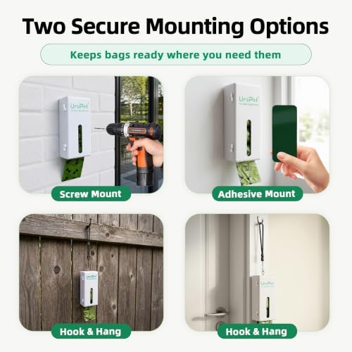 URSPET Dog Poop Bag Dispenser with 4 Rolls, Wall Mount Pet Waste Holder