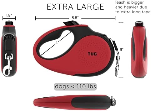 TUG XL Retractable Dog Leash, 26 ft (Extra Large, Red)