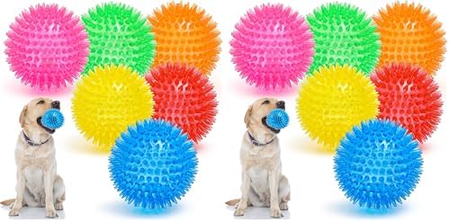 VITEVER 3.5” Squeaky Dog Toy Balls (6 Colors) Puppy Chew Toys for Teething, BPA Free Non-Toxic, Spikey Dog Balls for Medium, Large & Small Dogs, Durable Toys for Aggressive Chewers (Pack of 2)