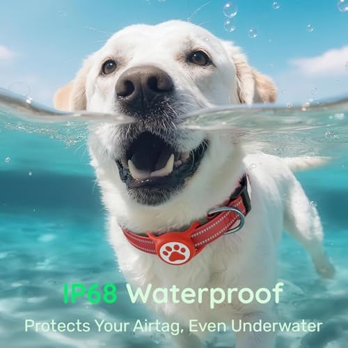 Premium Airtag Dog Collar，with IP68 Waterproof AirTag Holder,Red,XL