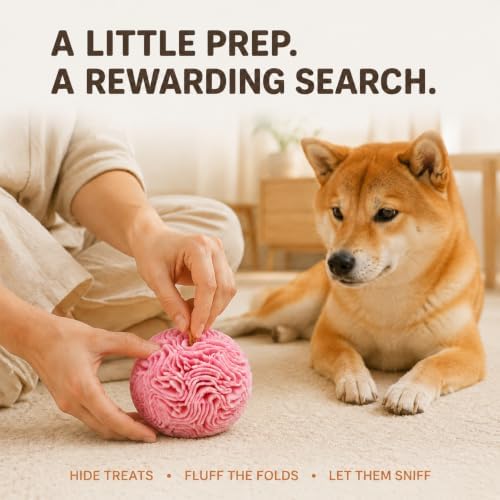 Snuffle Ball for Dogs, Slow Feeder Mental Enrichment Toy, Cute Interactive Puzzle Game for Anxiety Relief & Indoor Fun, Pet Search Game for Small Medium Dogs, Machine Washable