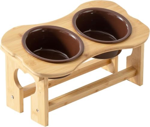 Bone Elevated 7.1" Ceramic Small Dog Bowls, Raised Dog Bowl Stand