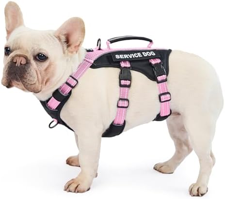 Huntboo Service Dog Vest Harness, Escape Proof Harness with 6 Patches, No-Pull, Reflective Harness with Handle, Adjustable for Small to Large Dogs, for Training and Hiking (Pink, M)