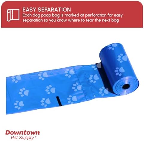 Downtown Pet Supply Poop Bags for Dogs with Dispenser, 500 Count - Leak-Proof Dog Waste Bags and Bone-Shaped Dog Poop Bags Holder for Leash - Rainbow with Paw Prints, 12.5" x 8.5"