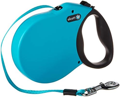 Alcott Expedition Retractable Reflective Belt Leash – 24 Feet – Large for Dogs up to 110 lbs, Blue with Black Soft Grip Handle – Durable & Comfortable Dog Leash